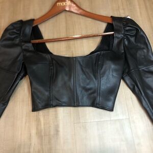 Victorias Secret Faux leather women’s long sleeve top w/built in bra |Size 32D